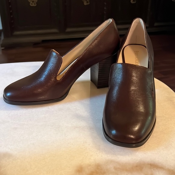 New Enzo Angiolini Leather Block Heels Brown Shoes Size 7.5 - Picture 4 of 8